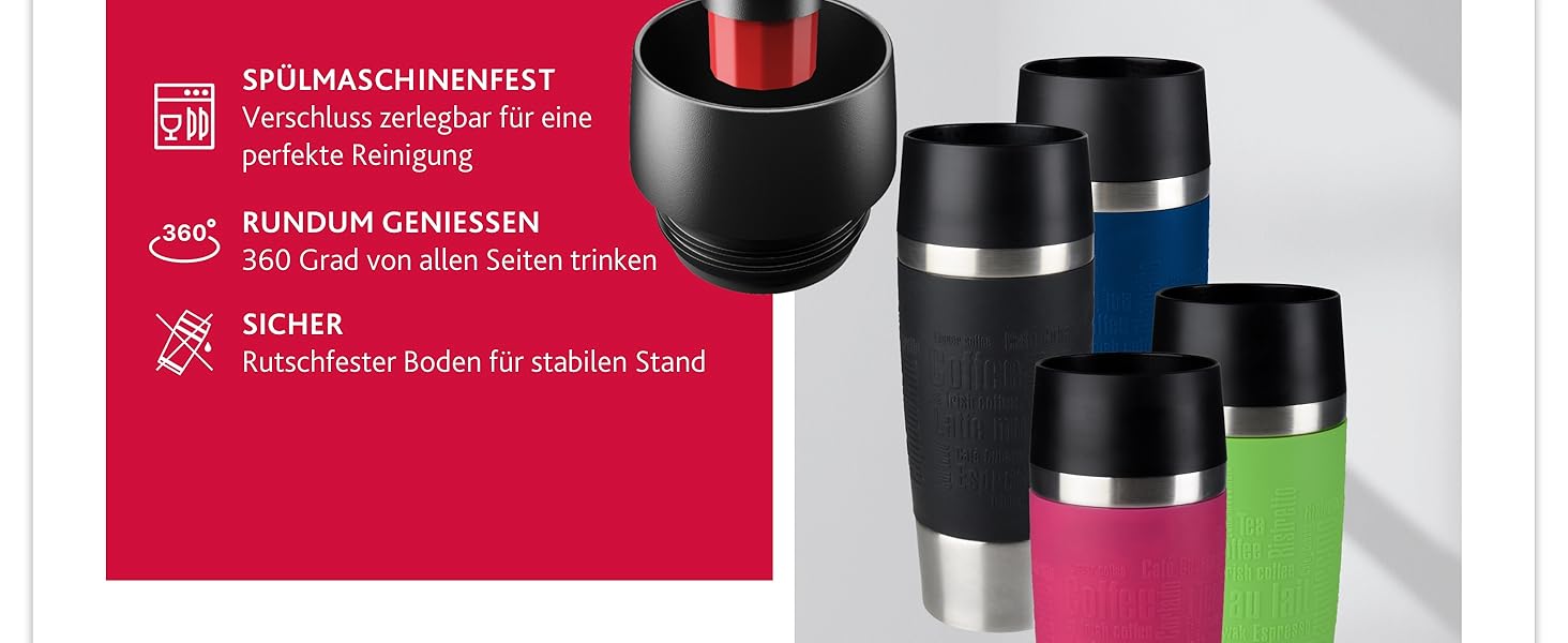 Термокружка Emsa Travel Mug Classic 360 ml, чорна, з Quick-Press, 360° відкриття, з термоізоляцією (513361)