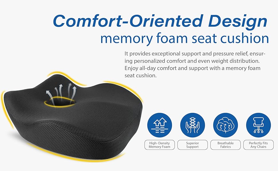 Автокрісло-подушка для спини з Memory Foam для полегшення болю в попереку, велике сидіння для коротких водіїв у далеких поїздках - подушка для автомобіля, офісу - чорний