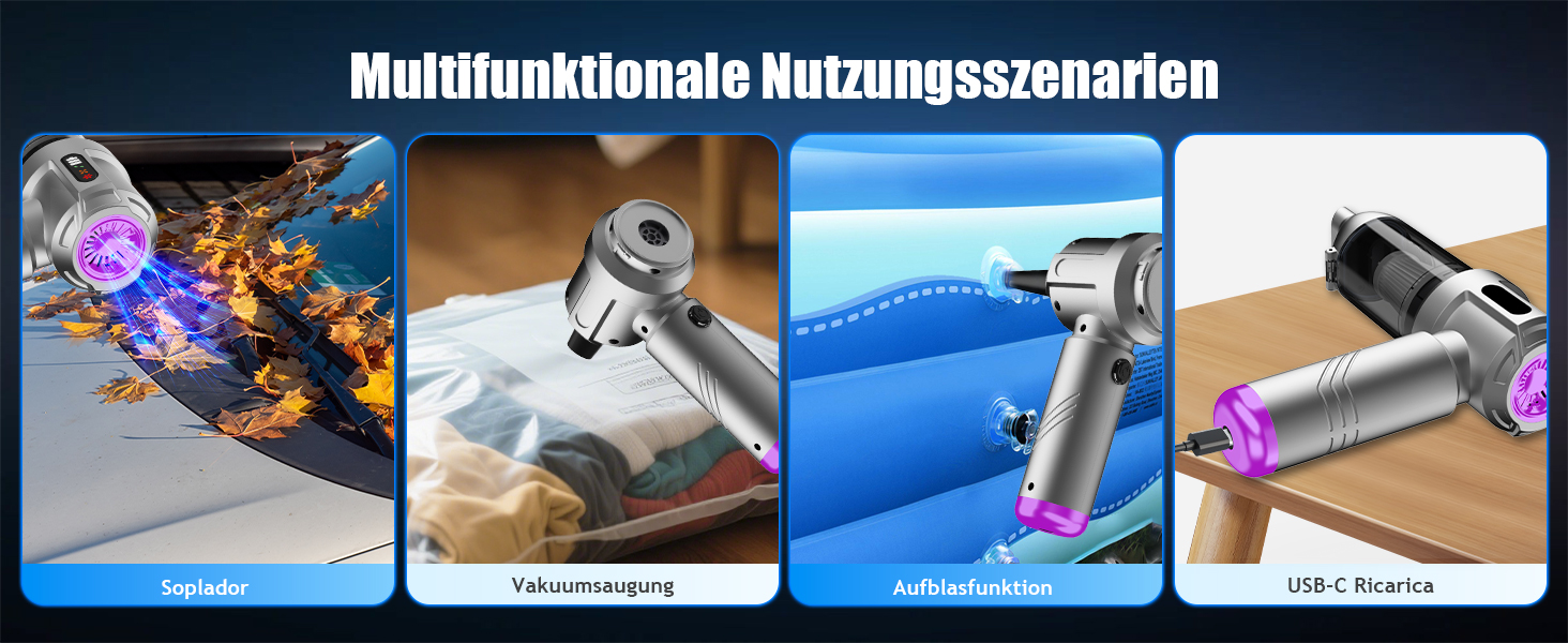 Акумуляторний ручний пилосмок 4 в 1, бездротовий портативний пилосос для авто та дому, 25000Па, з автоматичним очищенням та потужним всмоктуванням для шерсті тварин, сріблястий