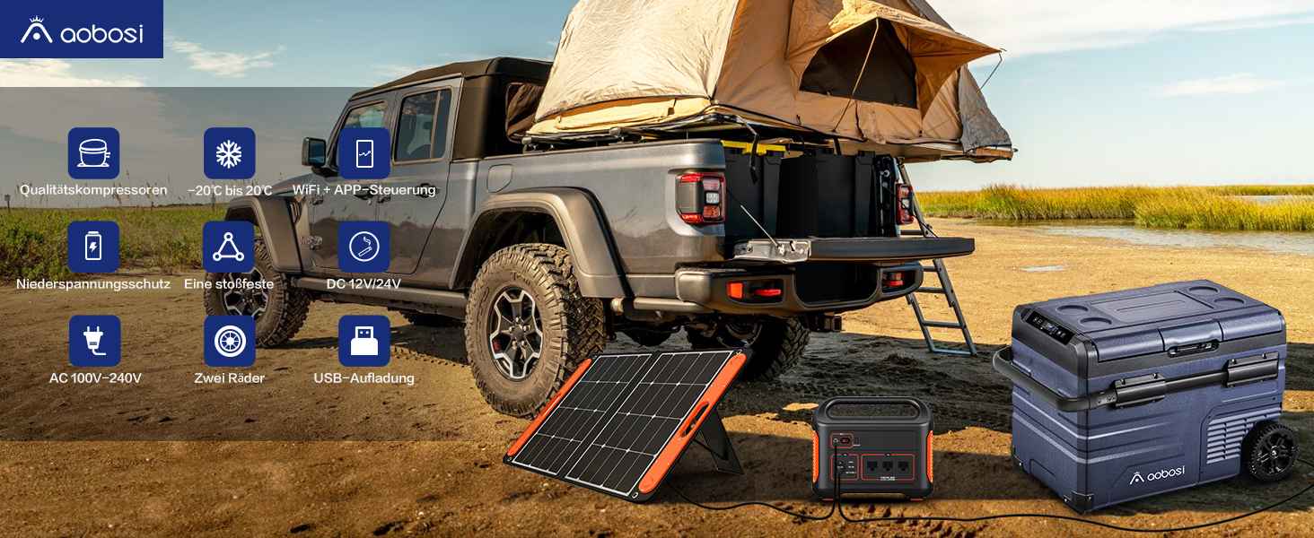 AAOBOSI Компресорна холодильна сумка-холодильник 55L, 12v/230v, з цифровим керуванням температурою, App-керуванням, для кемпінгу, авто, вантажівки, човна, автодому (Блакитний)