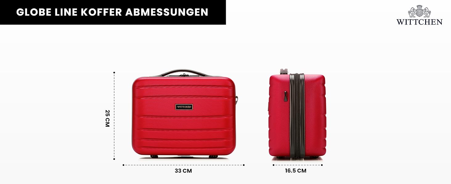 Чемодан на колесах WITTCHEN Globe Line, ручна поклажа, ABS, кодовий замок, 25 x 33 x 33 x 16,5 см, Lufthansa/Eurowings/Ryanair/Condor/Discover Airlines (косметичка, червоний)