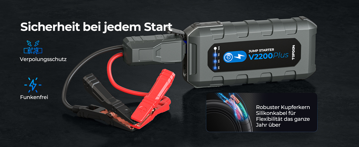 Пусковий пристрій TOPDON V2200 Air Jump Starter з компресором 150 PSI, бустер для авто (бензин 8L, дизель 6L), павербанк 2200А з LED-ліхтарем
