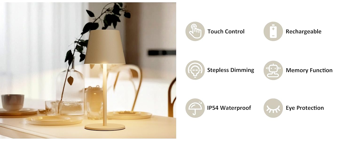 LED настільна лампа Lundwa на акумуляторі 26 см, 5000 мАг, 3W, 3000K, IP54, для кемпінгу, ресторану, спальні, бару (1 шт.)