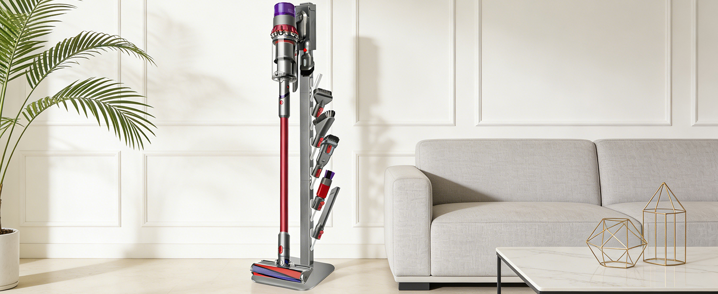 Металевий стійка-тримач JUPELI для пилососів Dyson V16, Gen5, V15, V12, V11, V10, V8, V7, V6 — підставка для зберігання пилососа та аксесуарів, без свердління (Сріблястий)