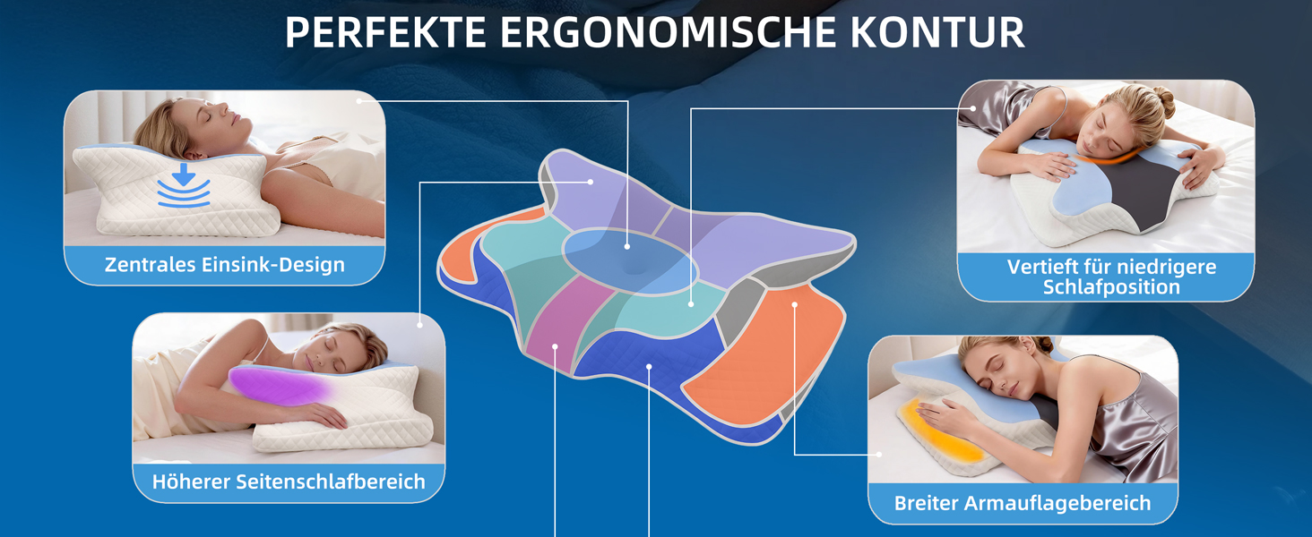 Ортопедична подушка для шиї з memory foam - для тих, хто спить на боці, знімний чохол, що охолоджує, для дорослих