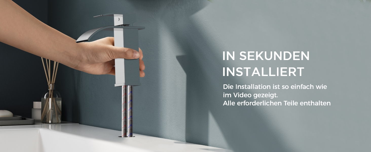 Змішувач для ванної кімнати FORIOUS водоспад, одноручний, з виливом 80 мм, хромований, економний, для ванної та туалету