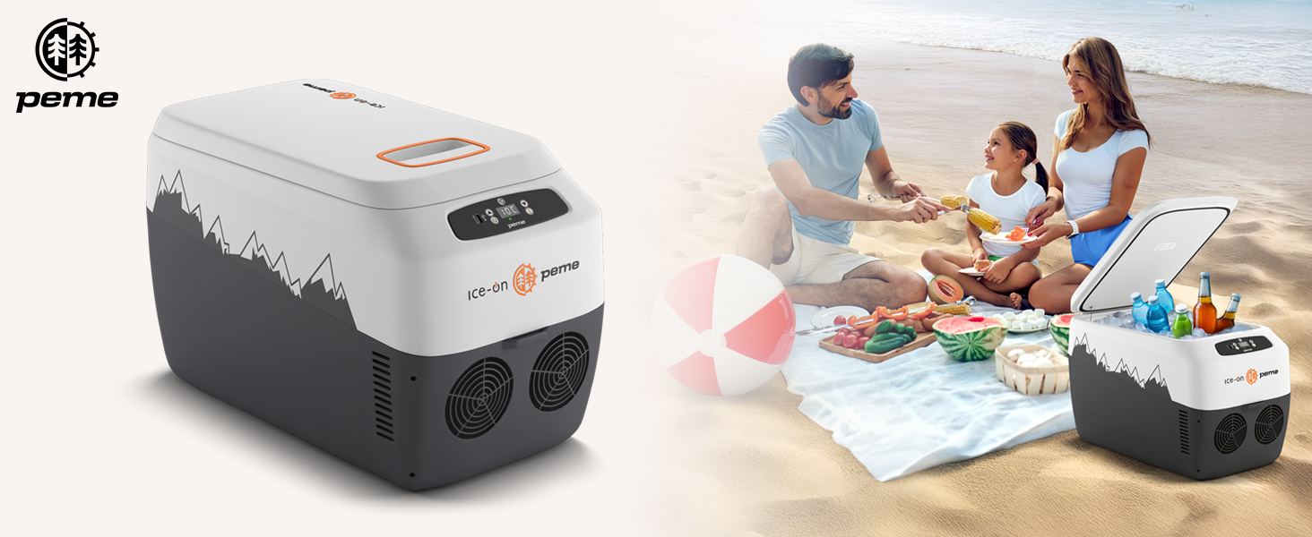 Термоелектричний автохолодильник Peme Ice On 28.3L з LCD дисплеєм, USB, 12/230V – для кемпінгу, подорожей, автомобіля (помаранчевий)