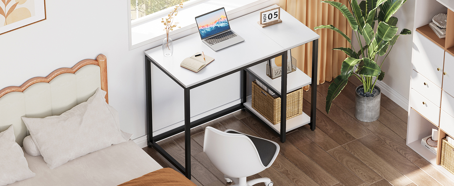 Комп'ютерний стіл WOHOMO білий, 100 см, з місцем для зберігання, для дому та офісу