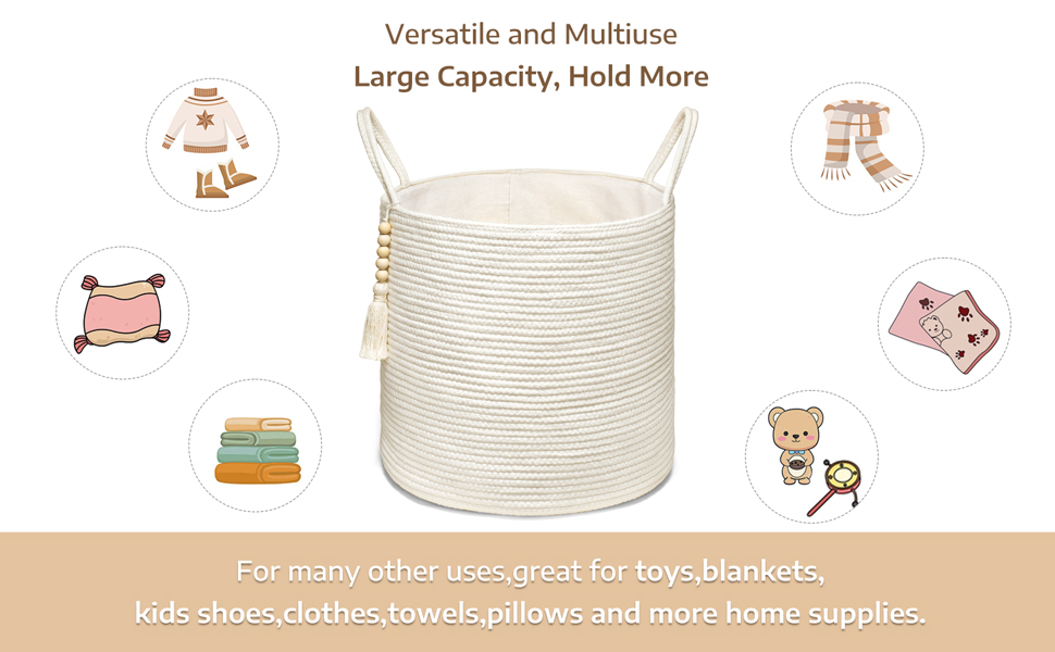 Кошик для білизни Mkono з натурального сизалю, плетений декоративний кошик для зберігання речей, одягу, іграшок, рослин, з ручками, 40x35 см (білий)