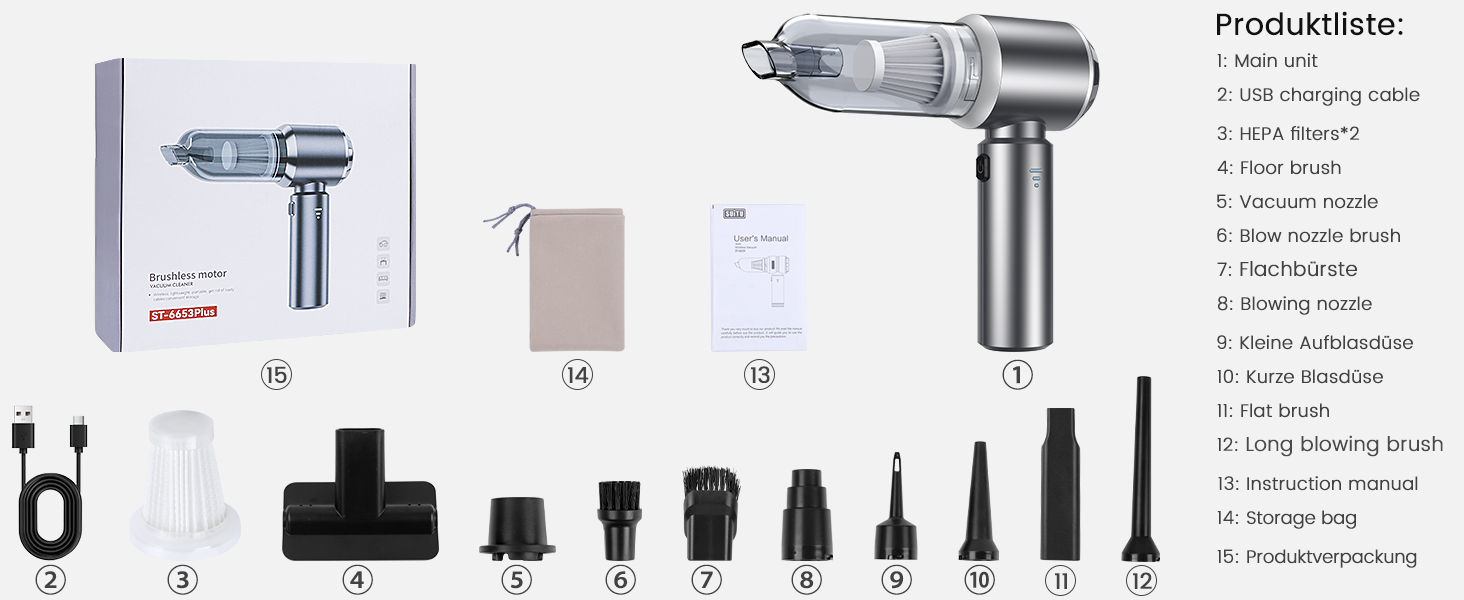 Акумуляторний ручний пилосос для автомобіля та дому, бездротовий портативний міні-пилосос 25000Па для прибирання шерсті тварин, офісу та кухні