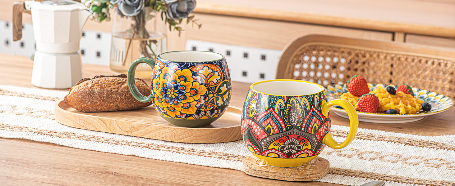 Набір кавових чашок Henten Home з порцеляни, 6 шт., 250 мл, ручної роботи, набір для 6 осіб, включає чашки та блюдця (600 мл)