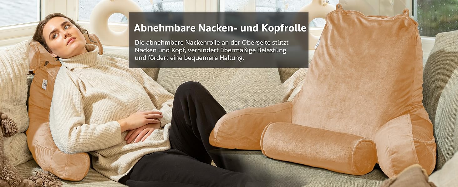 Подушка для читання Ella Lesekissen для ліжка та дивану з знімною подушкою для шиї - спинна подушка для ліжка. Подушка для читання з піною з пам'яті з підлокітниками, ідеально підходить для читання, перегляду телевізора, відпочинку або як спинна підтримка (колір: коричневий)