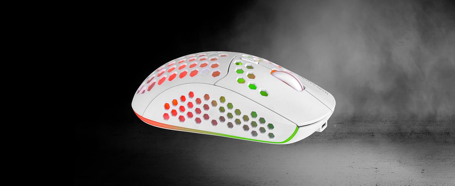Бездротова ігрова миша Mars Gaming MMW3W RGB Flow, ультралегка (79г), 3200 DPI, біла