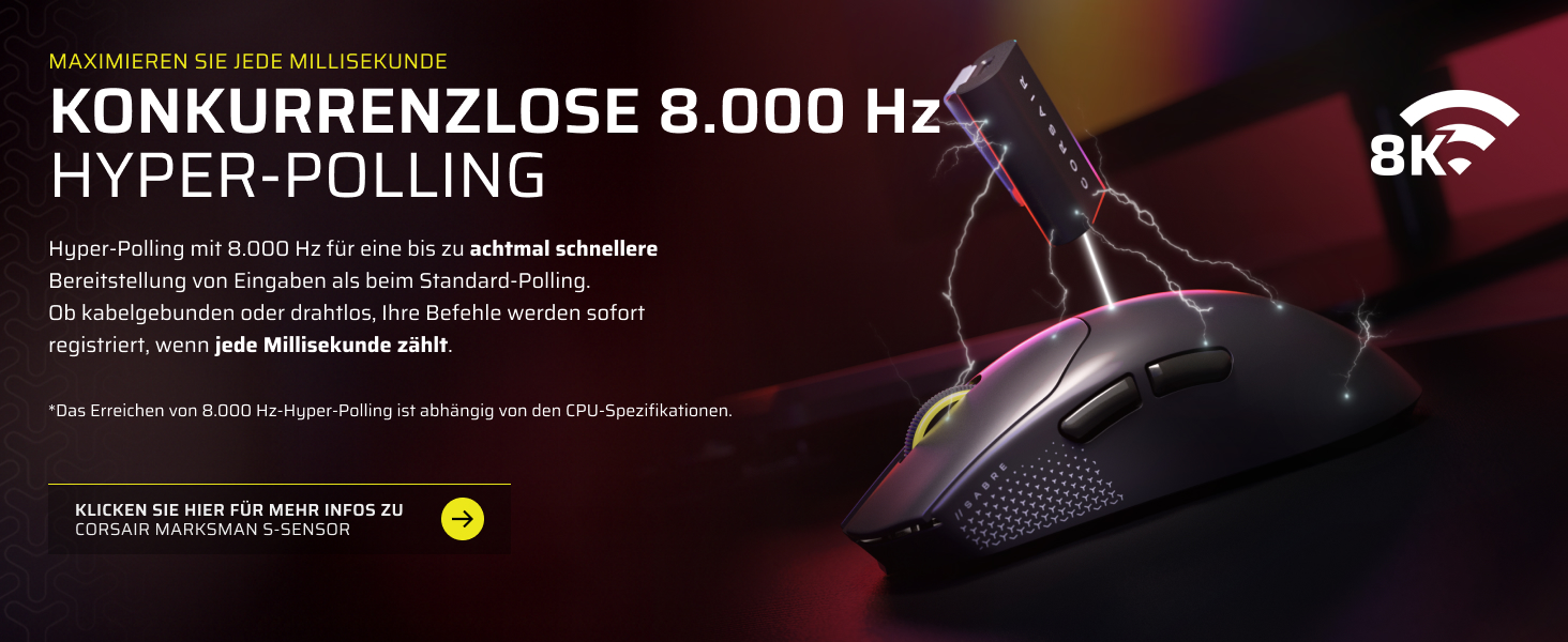 Ігрова бездротова миша Corsair Sabre v2 PRO Ultralight Wireless FPS, 33K DPI, 8000Hz, 36г, чорна