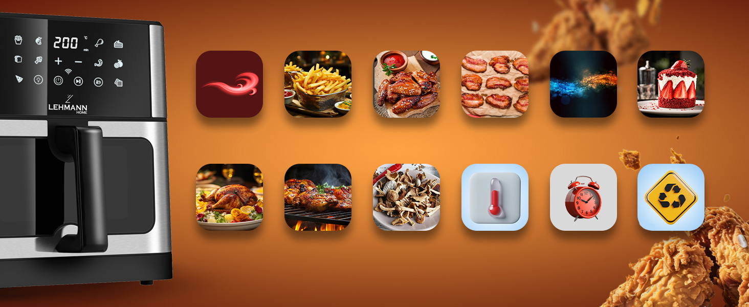 Фритюрниця повітряна LEHMANN XXL з 2 камерами (10л), 13 програм, touch display, антипригарне покриття