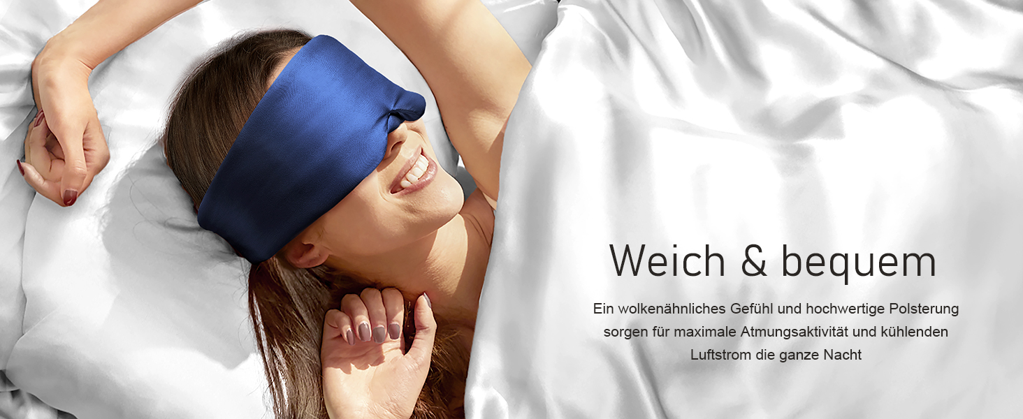 Маска для сну LitBear з 100% шовку маорії, для жінок та чоловіків, регульована, блакитна