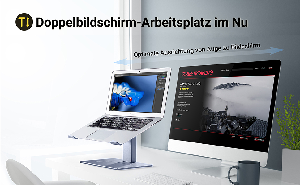 Регульований підставка для ноутбука, стійка для ноутбука на стіл, можливість стоячи, підставка для DJ ноутбука, компактна альтернатива столу, сумісна з MacBook та ноутбуками 13' - 16.5', чорний (сріблястий)