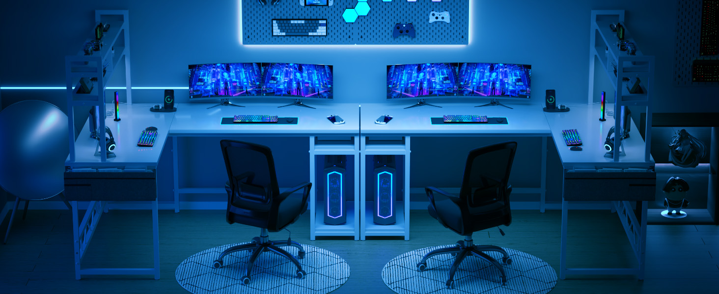Ігровий стіл Devoko з LED-підсвічуванням 160x120 см, білий - комп'ютерний стіл з USB та розетками для геймерів та офісу
