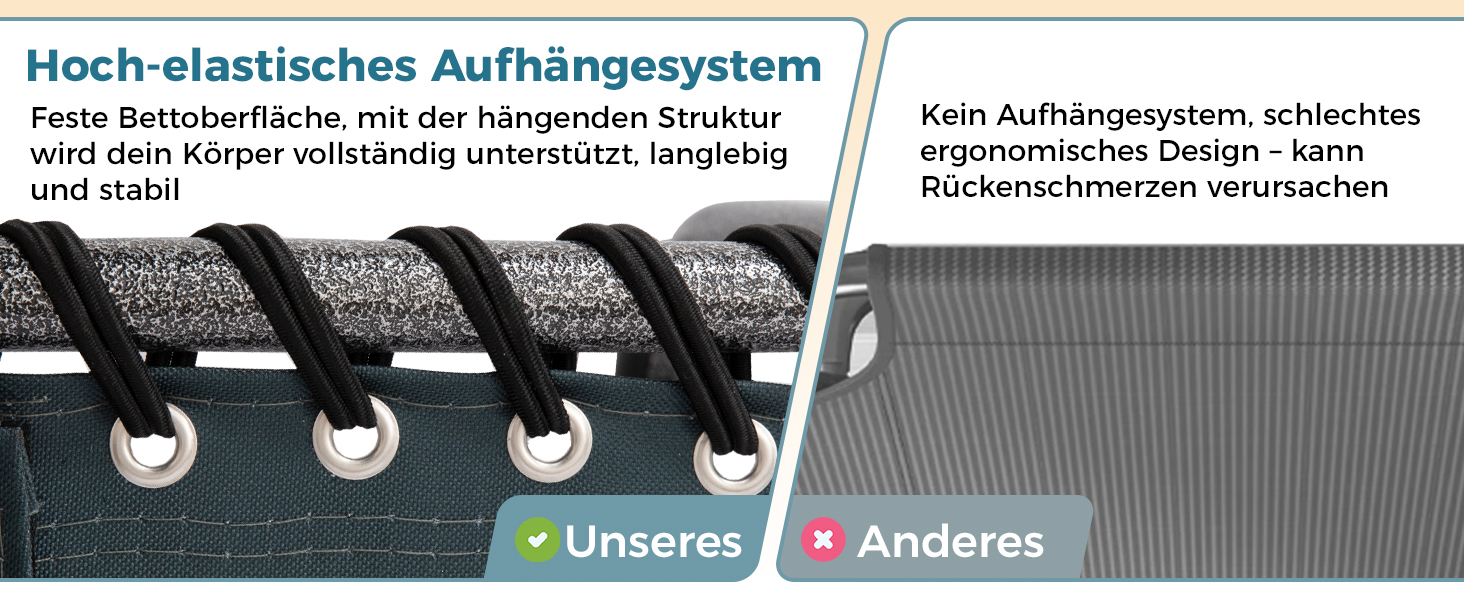 Лежак для відпочинку KingCamp великого розміру, складаний, 5 положень, для саду, кемпінгу, пляжу, 200 x 68 см, сірий, з подушкою та кишенею, до 200 кг