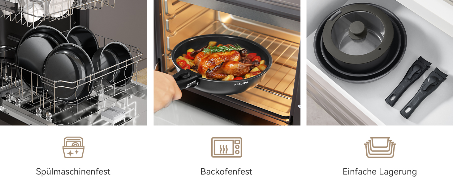 Набір каструль з керамічним покриттям 14 предметів, антипригарне покриття, індукційне дно, 24/28 см сковороди, для всіх типів плит, сумісний з духовкою