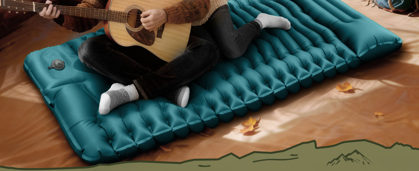 Кемпінговий надувний килимок Yuzonc з вбудованим насосом та подушкою, компактний легкий матрац для походу та пляжу (Темно-зелений)