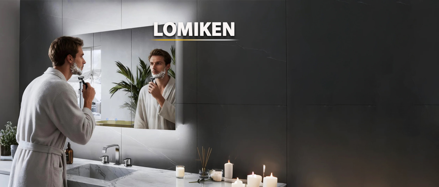 Дзеркало для ванної кімнати LOMIKEN з підсвічуванням, 60 x 50 x 3,5 см, LED, 6400K, холодний білий, енергозбереження, вертикальне/горизонтальне кріплення
