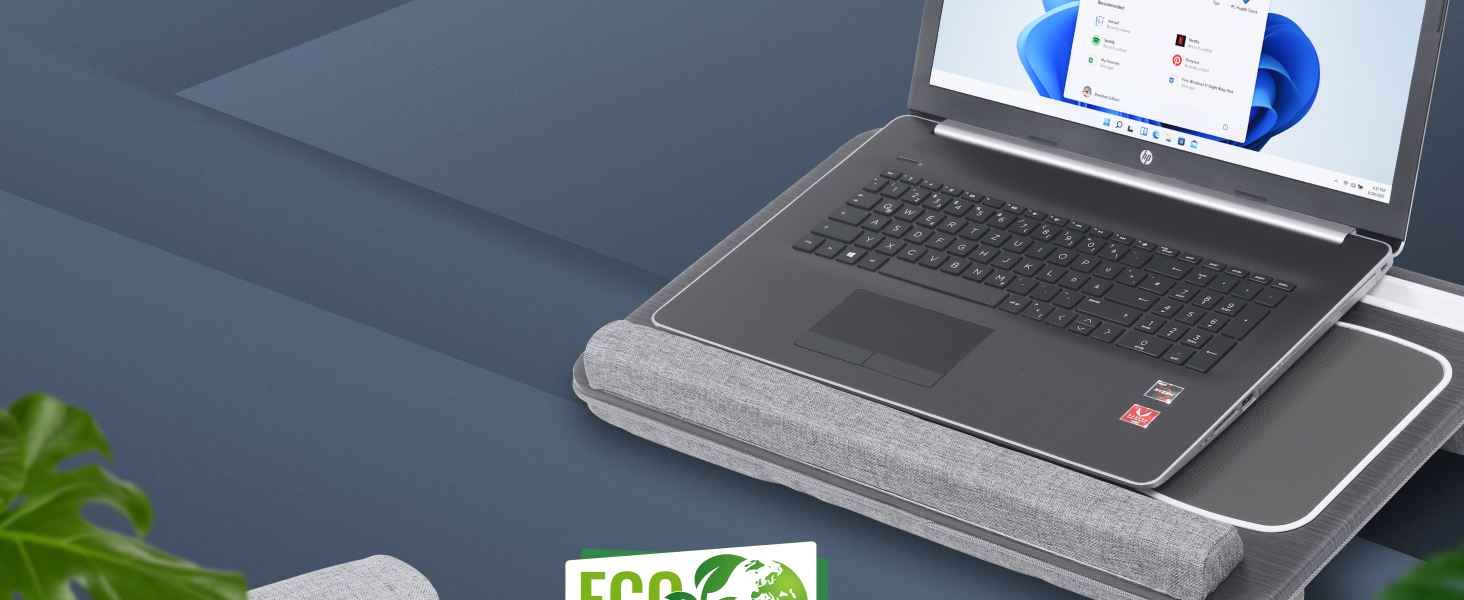 Підставка для ноутбука Ricoo з подушкою XXL, бамбукова підставка для laptop, стіл для ліжка/софи, з підкладкою для миші (LA0035, антрацит)