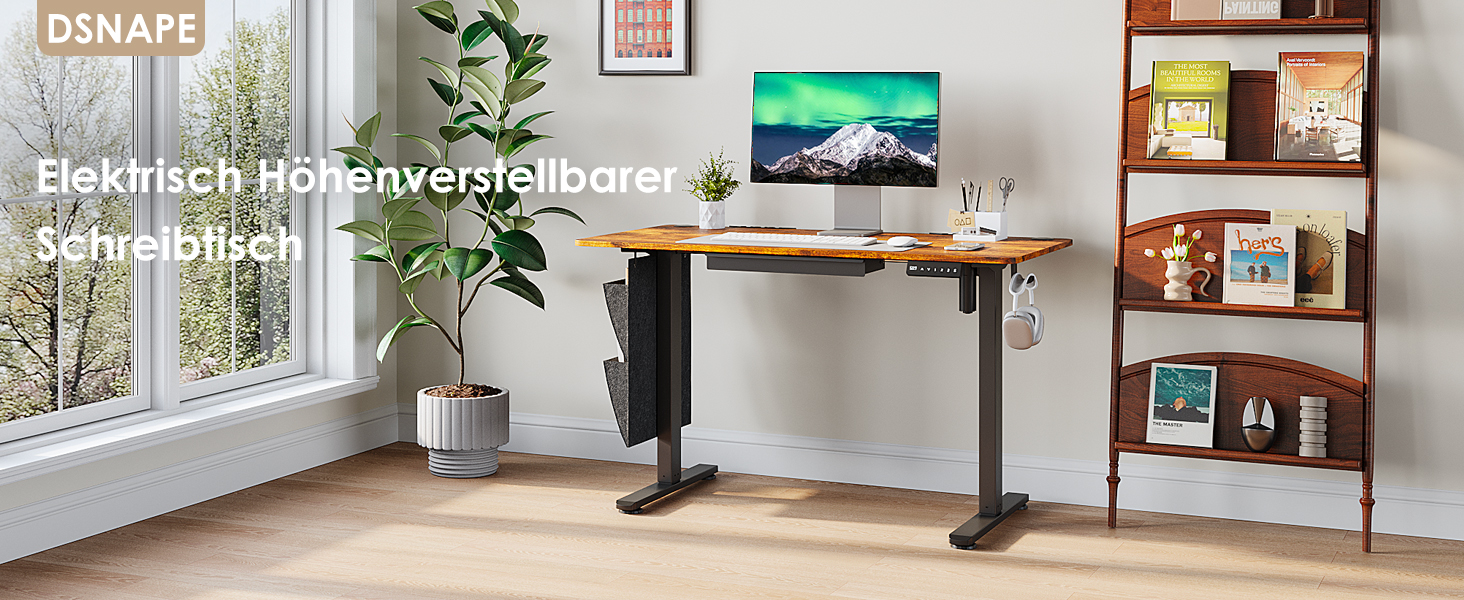 Електричний регульований стіл 120x60 см з пам'яттю висоти. Стіл для стоячи/сидячи, з висувними ящиками, коричневий, для дому/офісу/навчання.