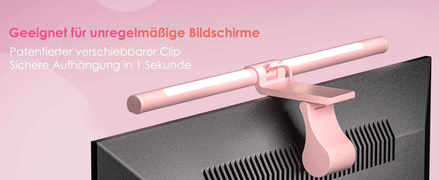 Quntis Лампа для монітора з підсвічуванням 51 см з пультом, захист від синього світла, регулювання яскравості, для ПК, офісу та дому (ScreenLinear Glow Rosa)