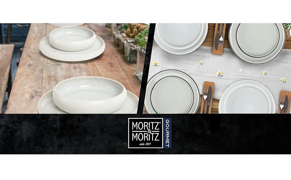 Набір посуду Moritz & Moritz SOLID UNI на 6 осіб, 18 предметів, кераміка (кам'яна маса), колір крем — сучасний сервіз для столу, підходить для мікрохвильової печі та посудомийної машини