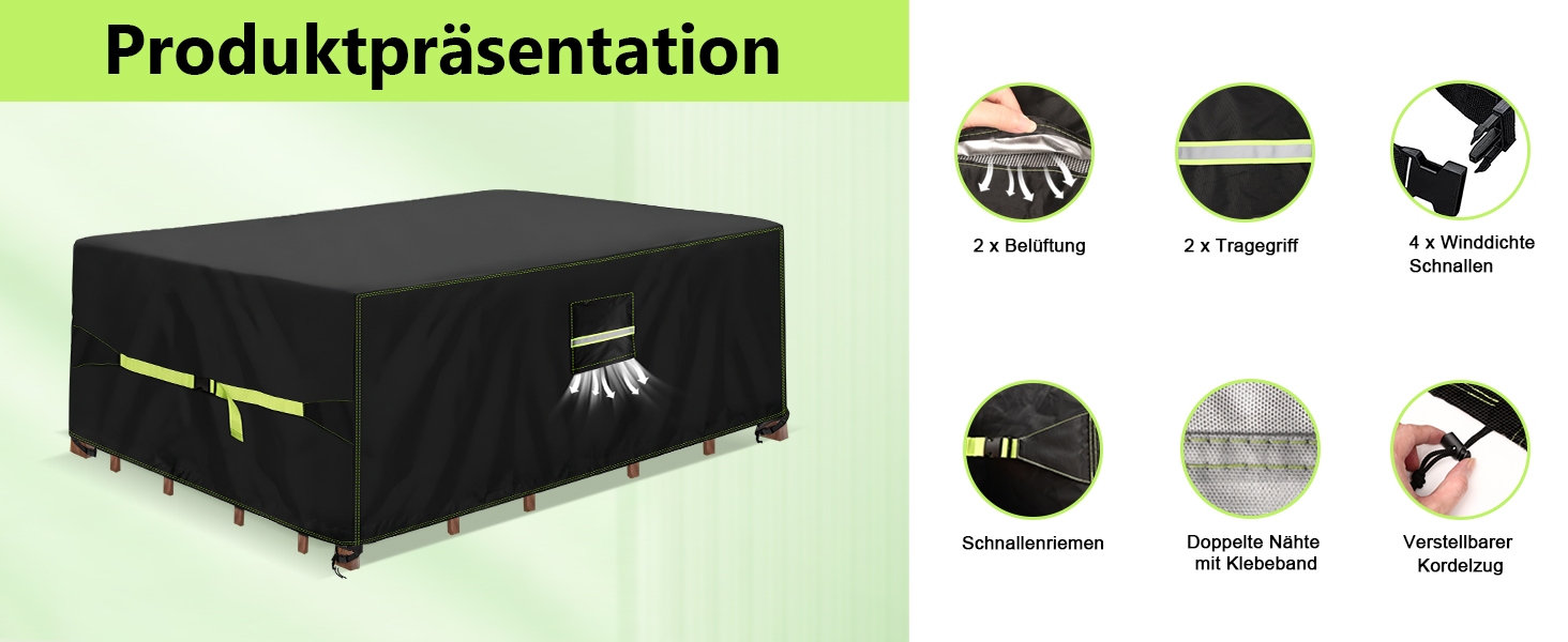 Накладка для садово-патіо меблів зимова, 420D Oxford, 250x150x90 см, водовідштовхуюча, UV-стійка, з вентиляційними отворами