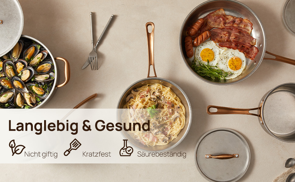 Набір каструль KOKHUB 8 шт. з нержавіючої сталі для індукційних плит, вінтажний набір каструль та сковорідок без покриття, PFOA/PFAS/PTFE-free, набір каструль з кришками для всіх типів плит, безпечний для духовки та мийки