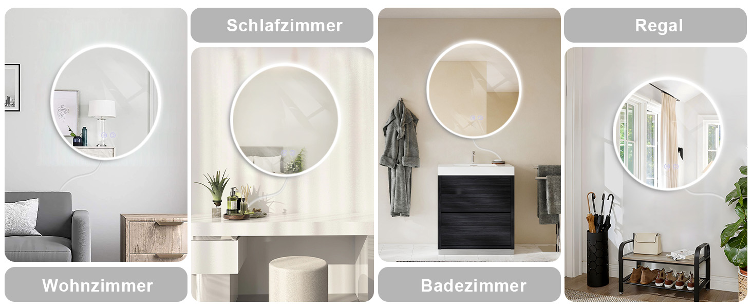 Дзеркало для ванної кімнати кругле LED з підсвічуванням 60 см, IP44. Кругле дзеркало з LED підсвічуванням для ванної кімнати, сенсорне керування, 60x60 см