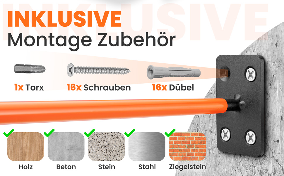 Набір кріплень для шин на стіну JK Trade® (4 шт.) з комплектом гвинтів та дюбелів. Захист для коліс, гачок для кріплення шин, садового інвентарю, легкосплавних дисків. Макс. навантаження 40 кг (Помаранчевий V1)