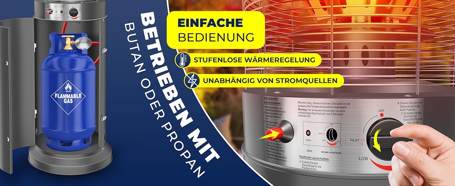 Газовий обігрівач KESSER® KE12 - Тепло для тераси. Потужність 10 кВт, з захисним чохлом, антрацит (Газовий балон не входить у комплект)