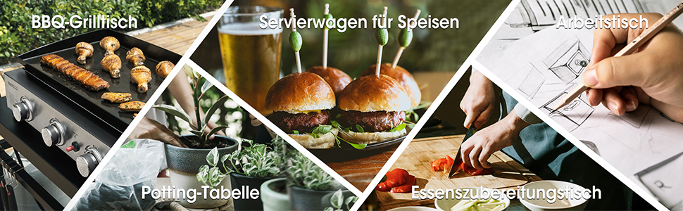 Royal Gourmet Grillwagen: Робочий стіл-гриль для барбекю на вулиці, 85x50 см, чорний