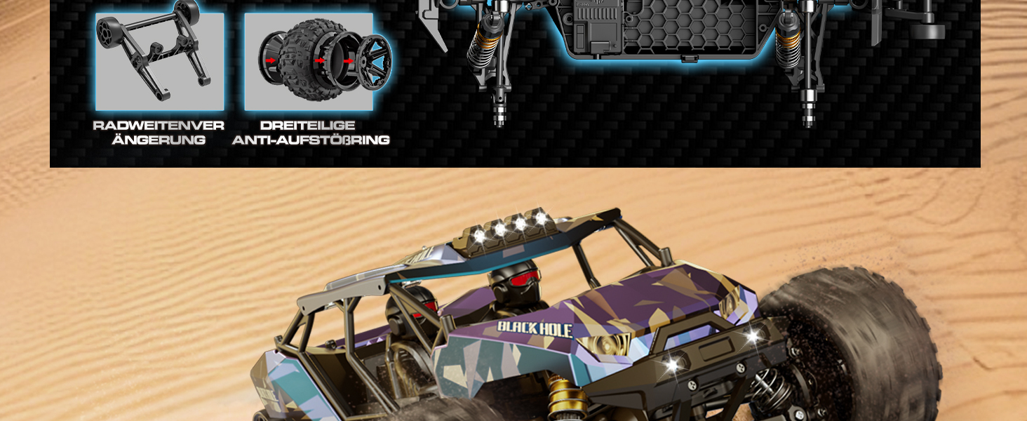 Радіокерований позашляховик Monster Truck 1:14 2.4GHz 4WD 40 км/год з 2 акумуляторами та комплектом шин для дітей та дорослих