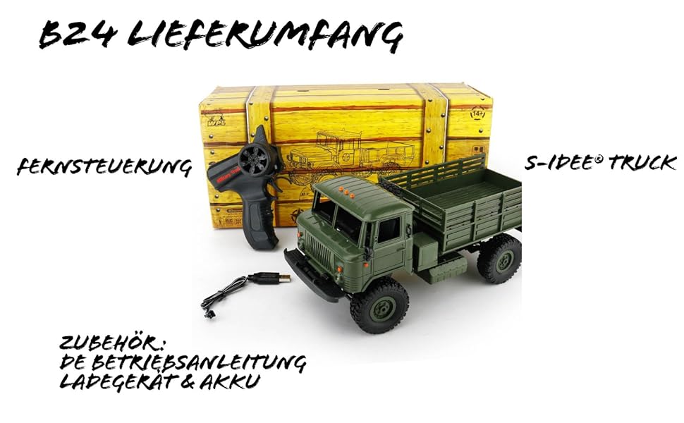 Радіокерований військовий всюдохід-вантажівка s-idee® Militär Truck 1:16 4WD 2.4 GHz