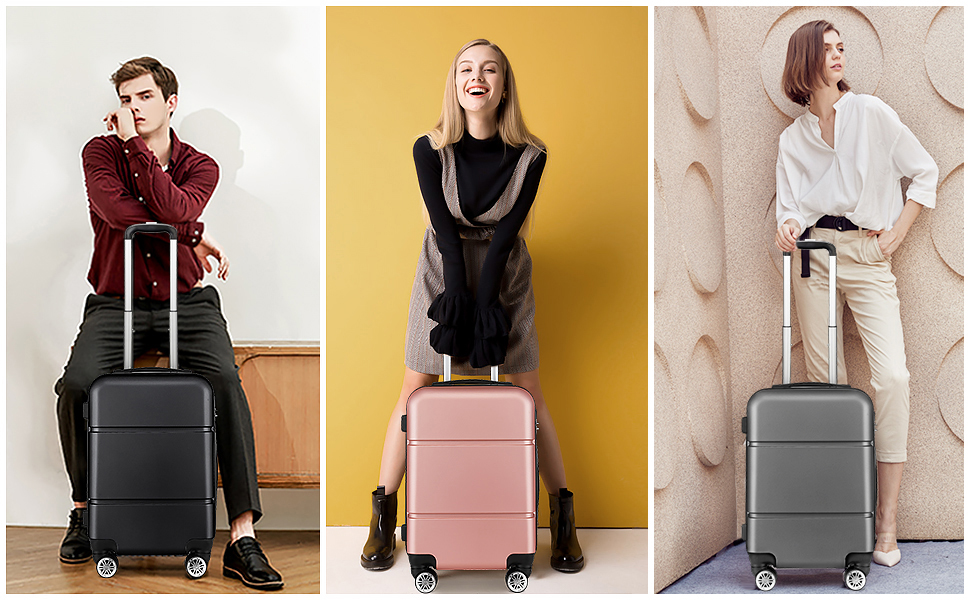 Чемодан ручної поклажі KONO з жорсткою оболонкою, на колесах, 55x38x22 см, 33 літри, сірий