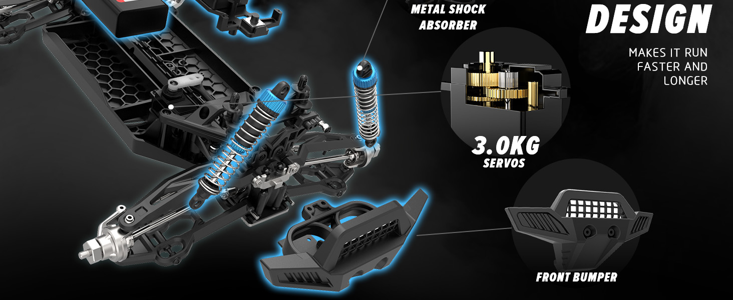Радіокерований автомобіль Hosim 1:10, 60 км/год, 4WD позашляховик Monstertruck, 2 акумулятори, водонепроникний, для дорослих та дітей від 8 років, чорний