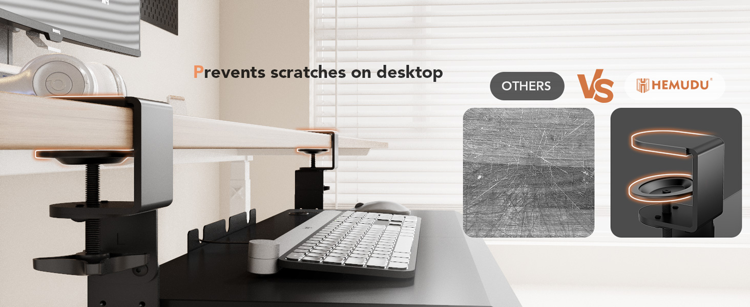 Висувна полиця під клавіатуру під стіл, чорна, з міцним C-кріпленням, 27.3x27.9 см (82.5 см з кріпленнями)