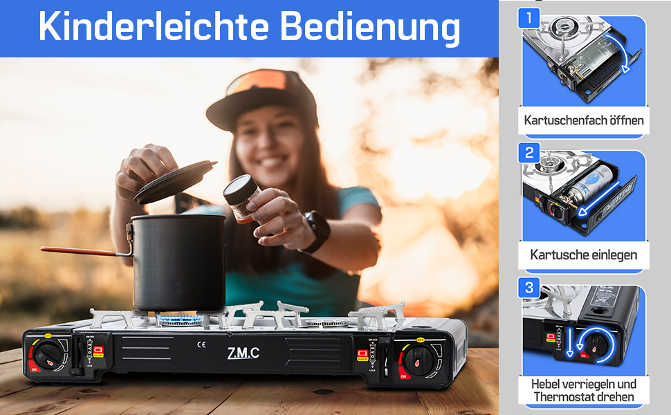 Газовий набір для кемпінгу ZMC 2-поверховий з адаптером для LPG + 4 балончики 227г + кейс, 2.5кВт, з Piezo-запалюванням, для відпочинку на природі та дому