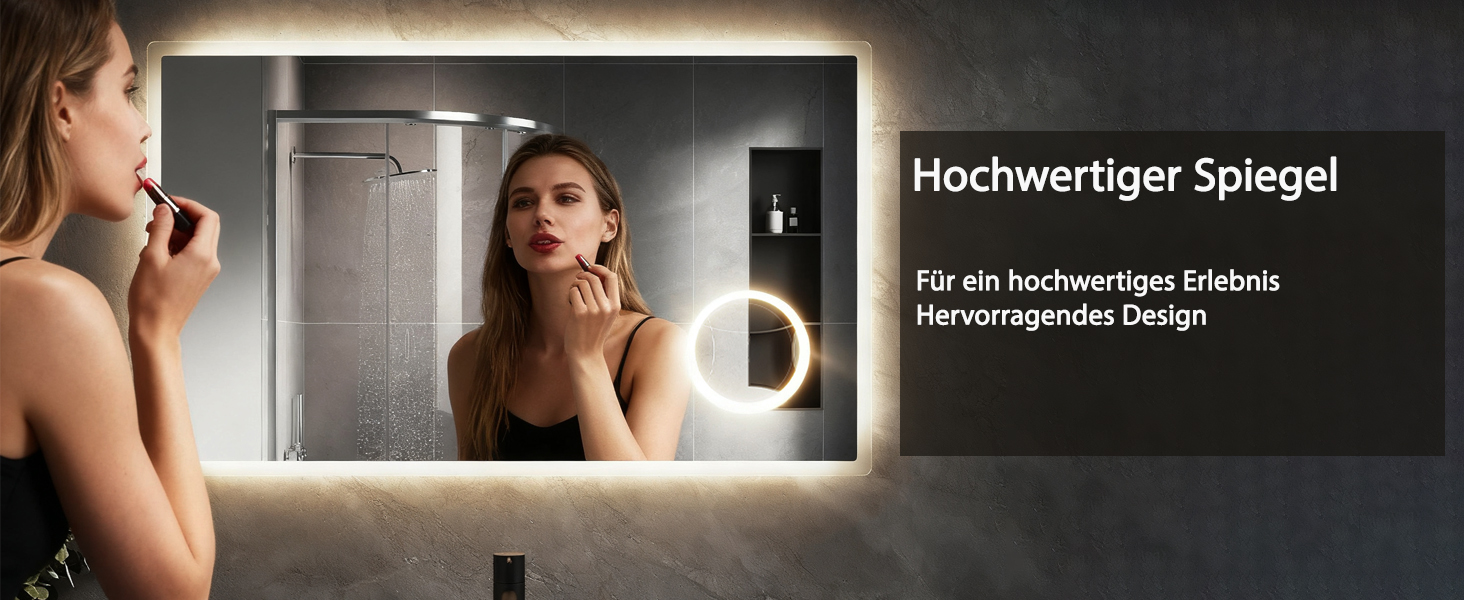 Дзеркало для ванної кімнати зі підсвічуванням SVNR, 70 x 50 см, LED, з 4 мм дзеркалом без вмісту міді, подвійне сенсорне керування, антизапарник, регулювання кольору світла (3000K-6400K), Smart-дзеркало з лупою 5x та розеткою для гоління