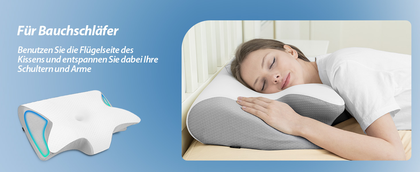 Ортопедична подушка для шиї HOMCA з Memory Foam, 2 в 1, з 3D охолодженням, 60x13/11x40 см, сіра