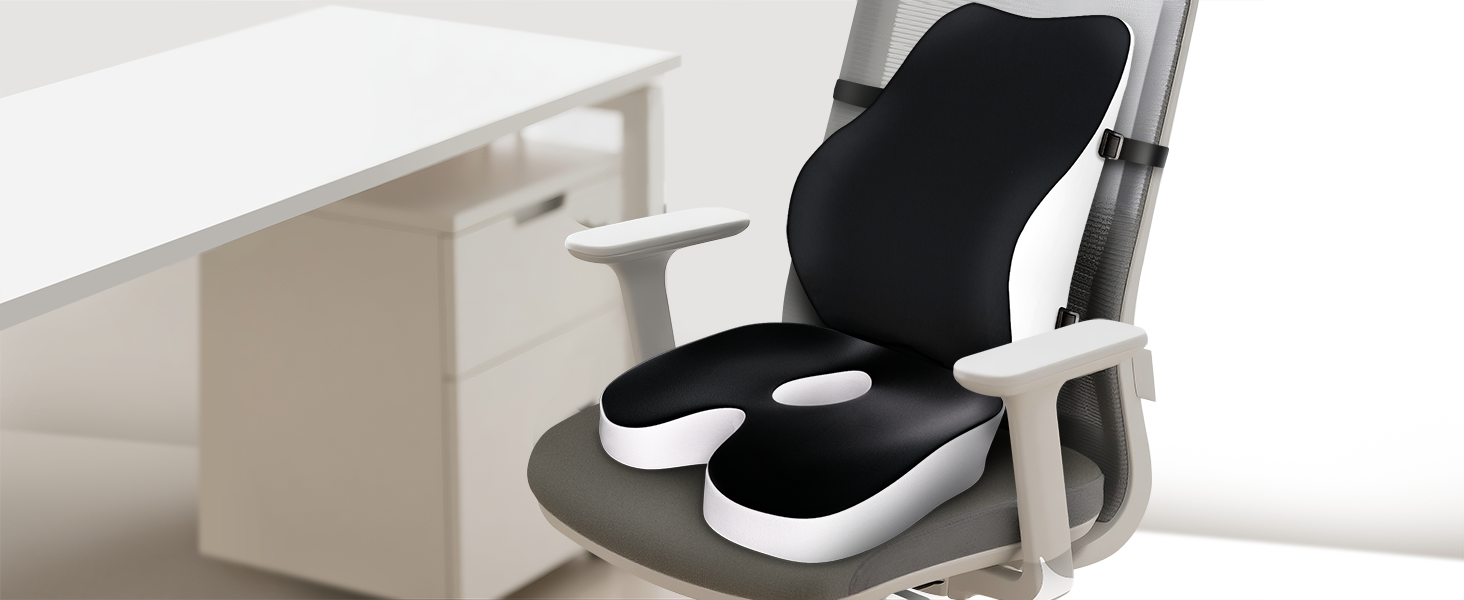 Набір подушок для сидіння з memory foam: для офісного крісла, авто, дому та подорожей. Комфорт спини та сідниць. Чорний колір