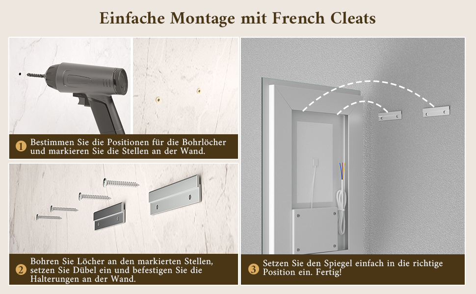 Дзеркало для ванної кімнати TETOTE з підсвічуванням 90x90 см, без рами, LED-touch, 3 кольори, регулювання яскравості, функція пам'яті