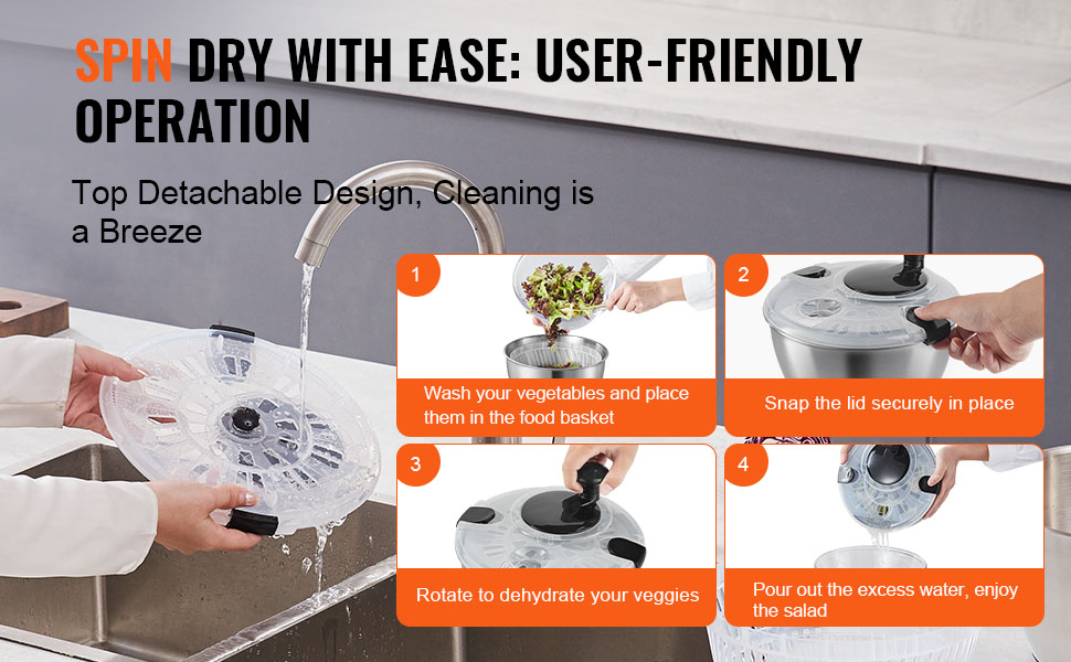 Швидка салатниця VEVOR TF901S з нержавіючої сталі SUS304, 4.5L