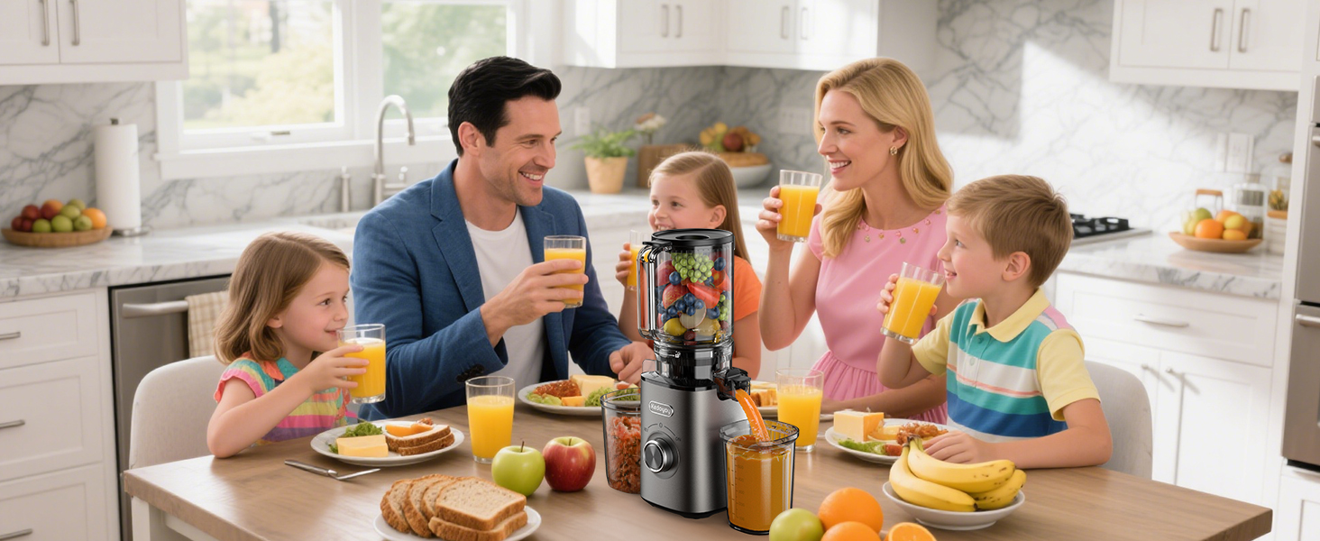 Електричний соковитискач Slow Juicer з великою завантажувальною воронкою 120 мм для цілих овочів та фруктів, об'єм контейнера для соку 600 мл, легке очищення, для сім'ї, фітнесу та здоров'я (сірий)