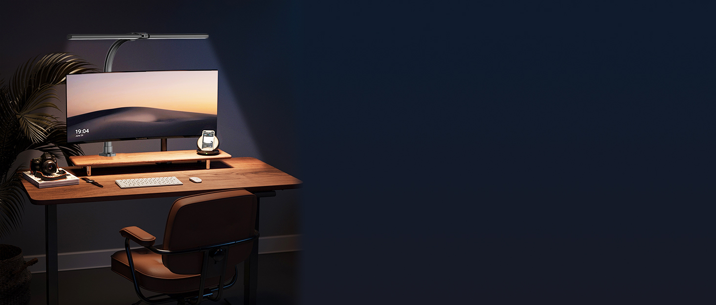 LED настільна лампа LOTTBUTY з гнушим шийкою, 24W, 80см, для офісу та дому, регулювання яскравості, денне світло, чорний колір