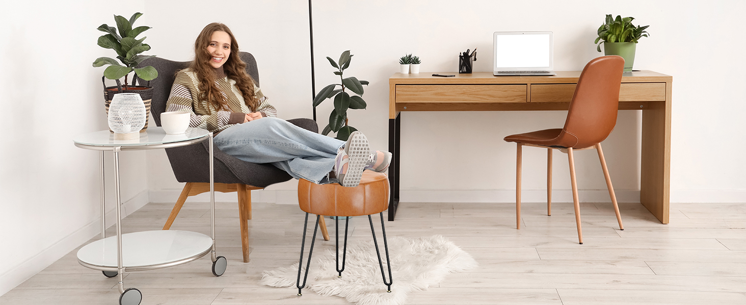 Пуф-табурет для макіяжу YMYNY, стилізування під гарбуз, 32x32x44 см, білий (HBD036W)